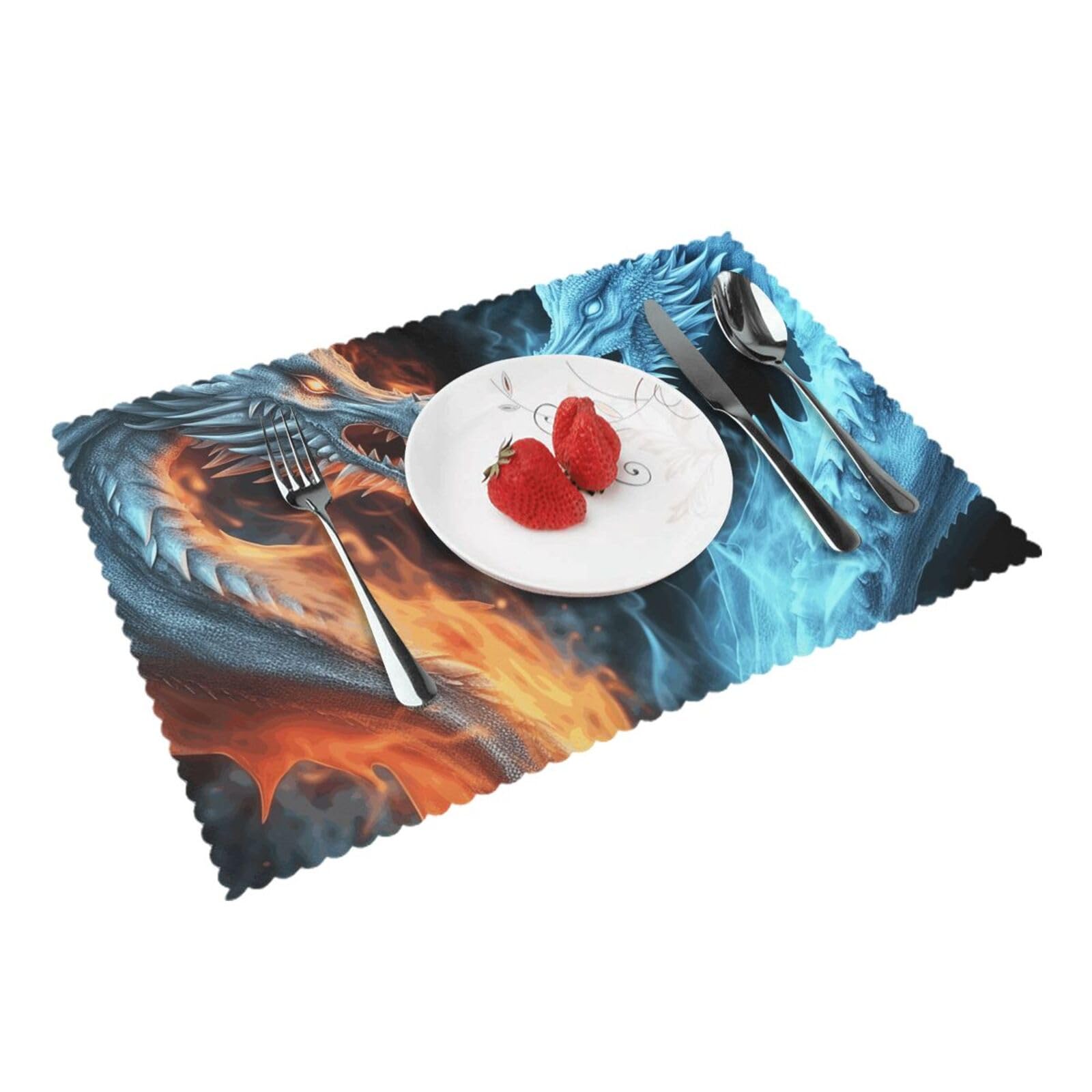 Placemats Set of 4 Heat Resistant Woven Place Mats for Dining Table Ice and Fire Dragons Placemats Washable Wipeable PVC Table Mats Indoor/Outdoor Place Mats for Party Kitchen Decor 30x45 cm