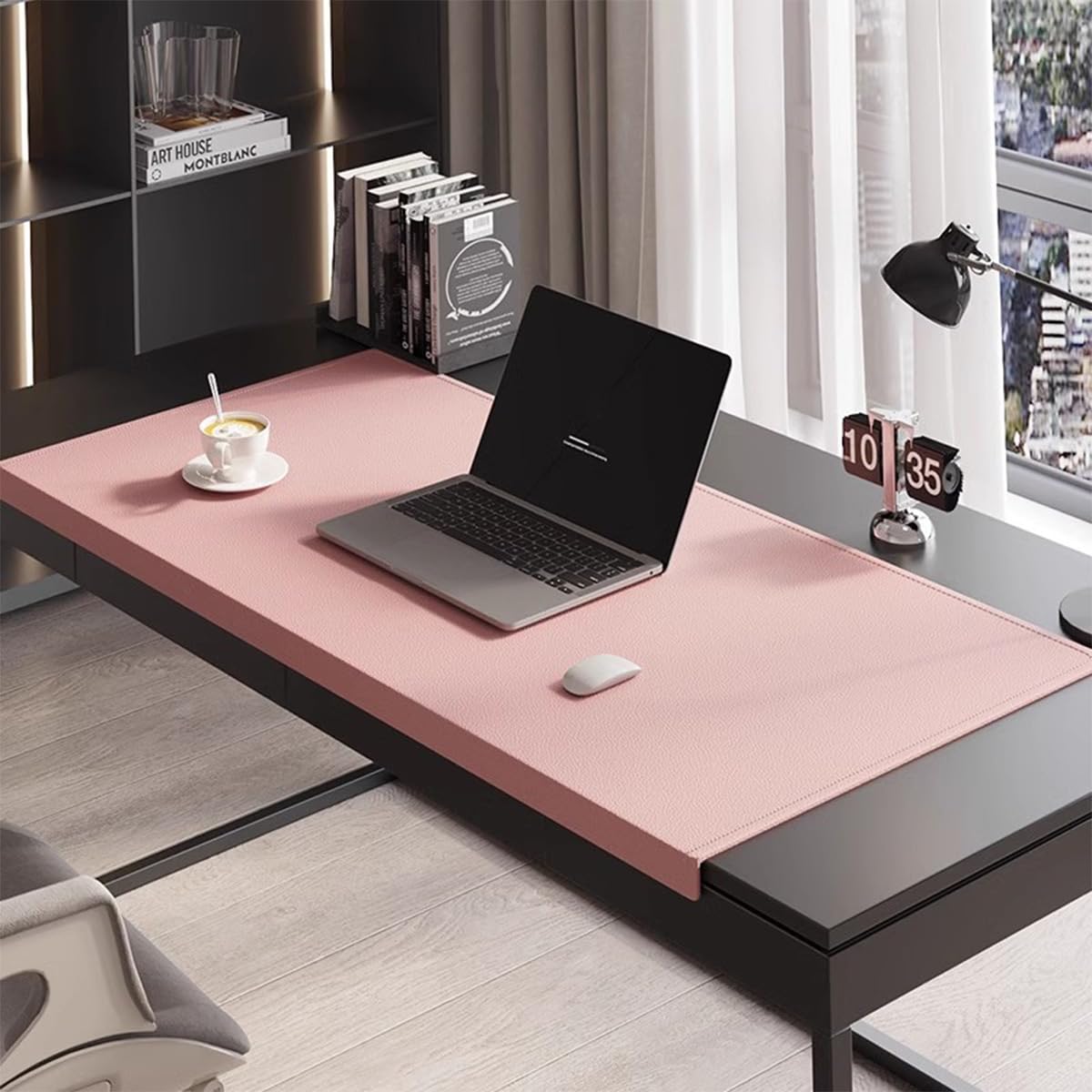 Edge-Locked Non-Slip Desk Pad with Edge Protector, Leather Office Table Protector Mouse Mat for Laptop Keyboard, Waterproof Smooth Writing Mats (Pink,60x35cm)