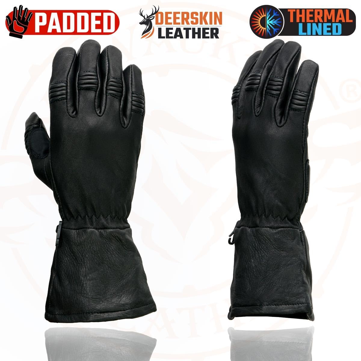 Milwaukee Leather G039 Men's Black Gauntlet Motorcycle Deerskin Long Cuff Thermal Lined Gloves - Image 3