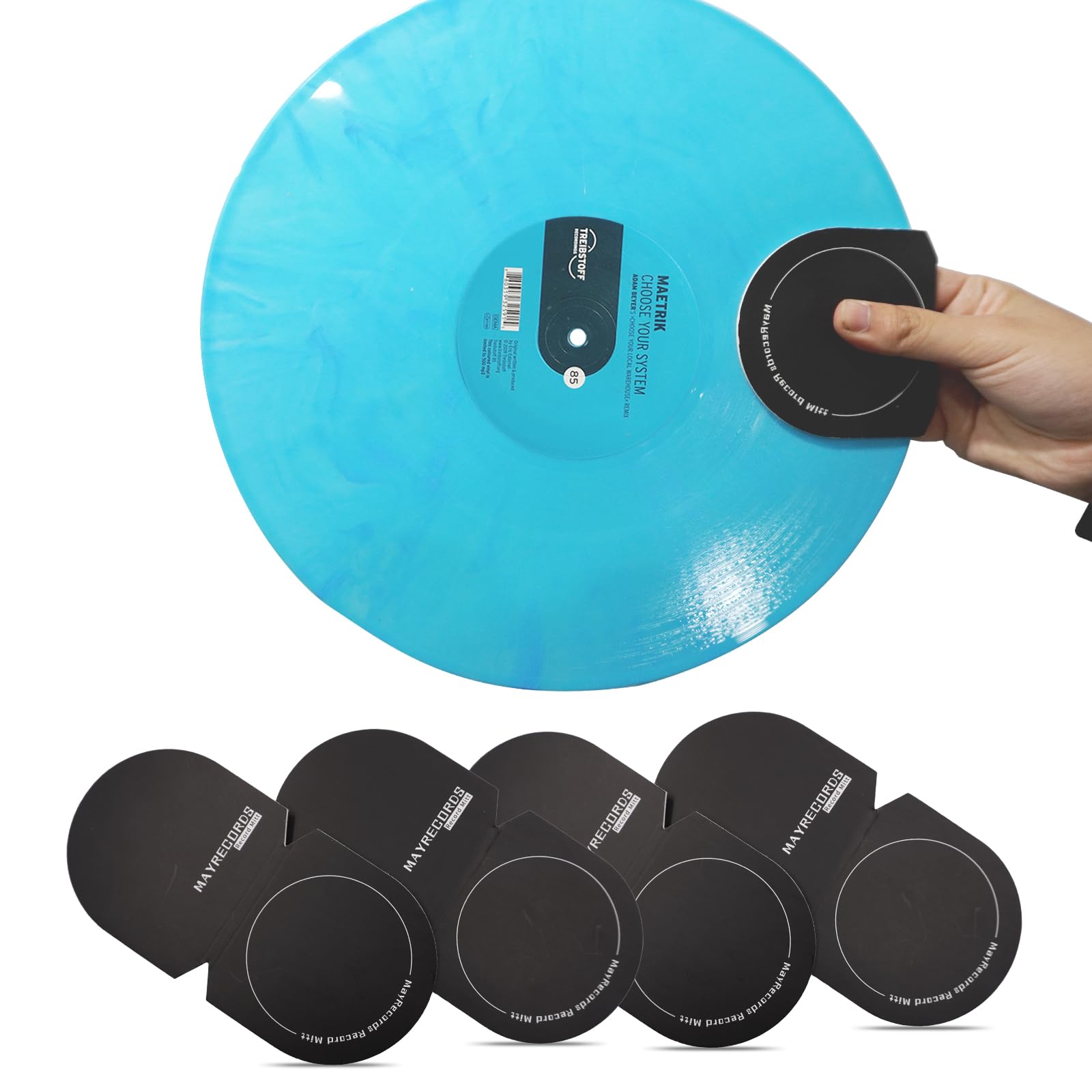 MayRecords Manopla limpiadora de discos de vinilo, 4 unidades, limpiador y protector de discos de vinilo antiestático, material de microfibra suave, accesorios para tocadiscos de mayordomo (negro)