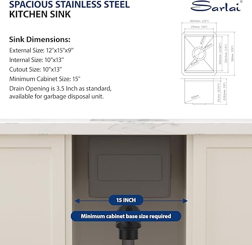 Miniatura 7 de Sarlai - Fregadero de cocina de 30 pulgadas de acero inoxidable de 30 x 18 pulgadas, fregadero de cocina profundo de calibre 16 con repisa para