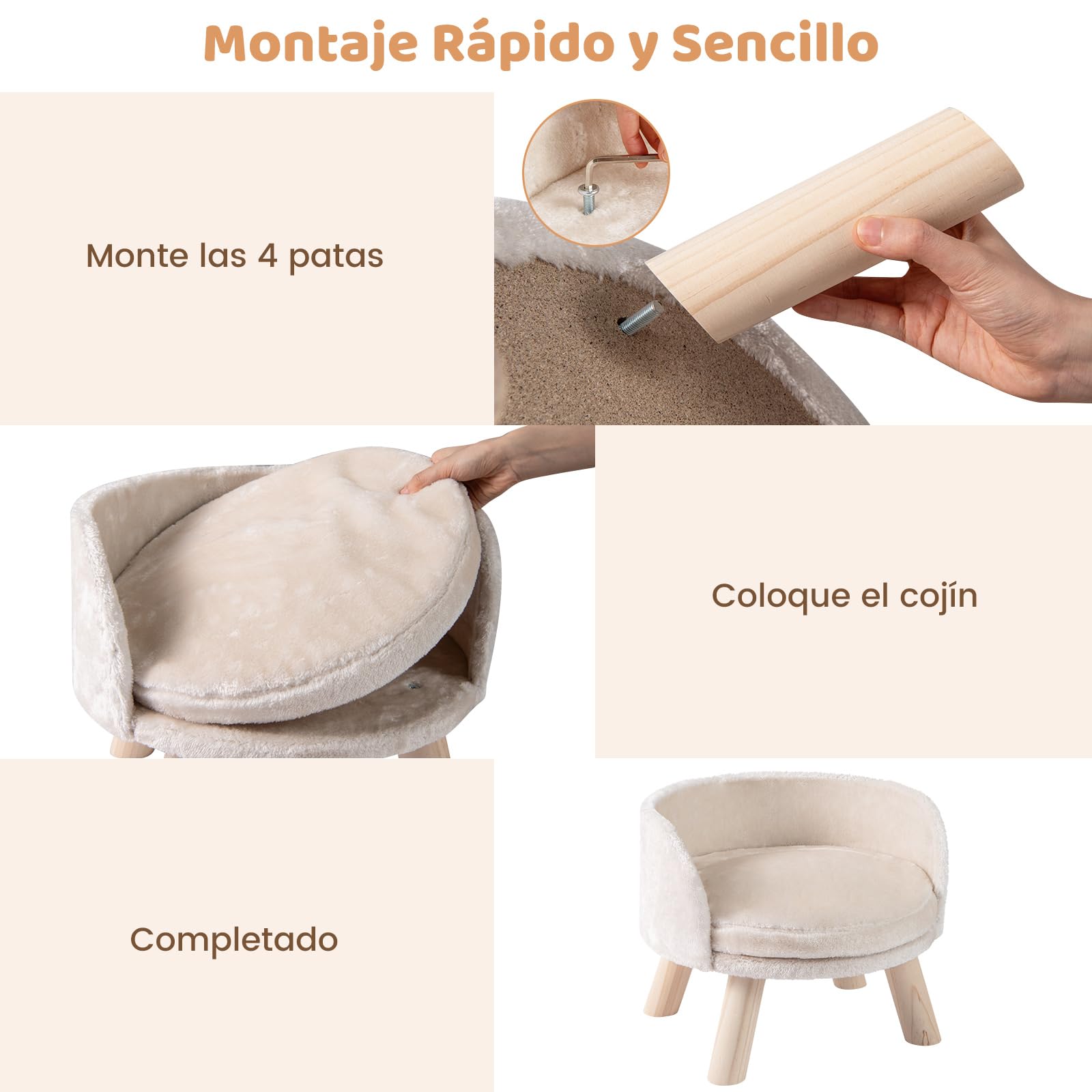 GOPLUS Sofá para Perros, Sofá Cama para Mascotas con Cojín Acolchado, 4 Patas de Madera Maciza de Pino, Mueble Elevado para Mascotas con Funda Desmontable para Perros y Gatos Pequeños