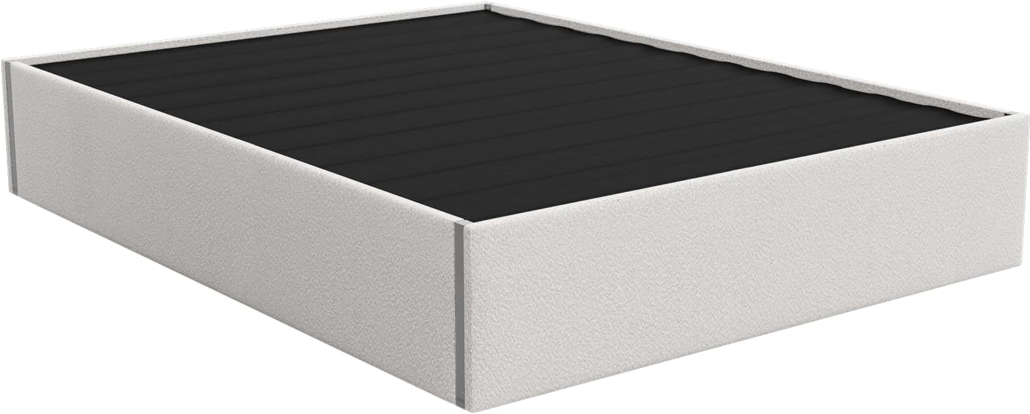 VANT Upholstered Platform Bed -Queen Size- Boucle Ivory - Easy Assembly Bed Frame No Box Spring Needed Foundation for Optimal Support - Sleek Modern Design for Any Bedroom