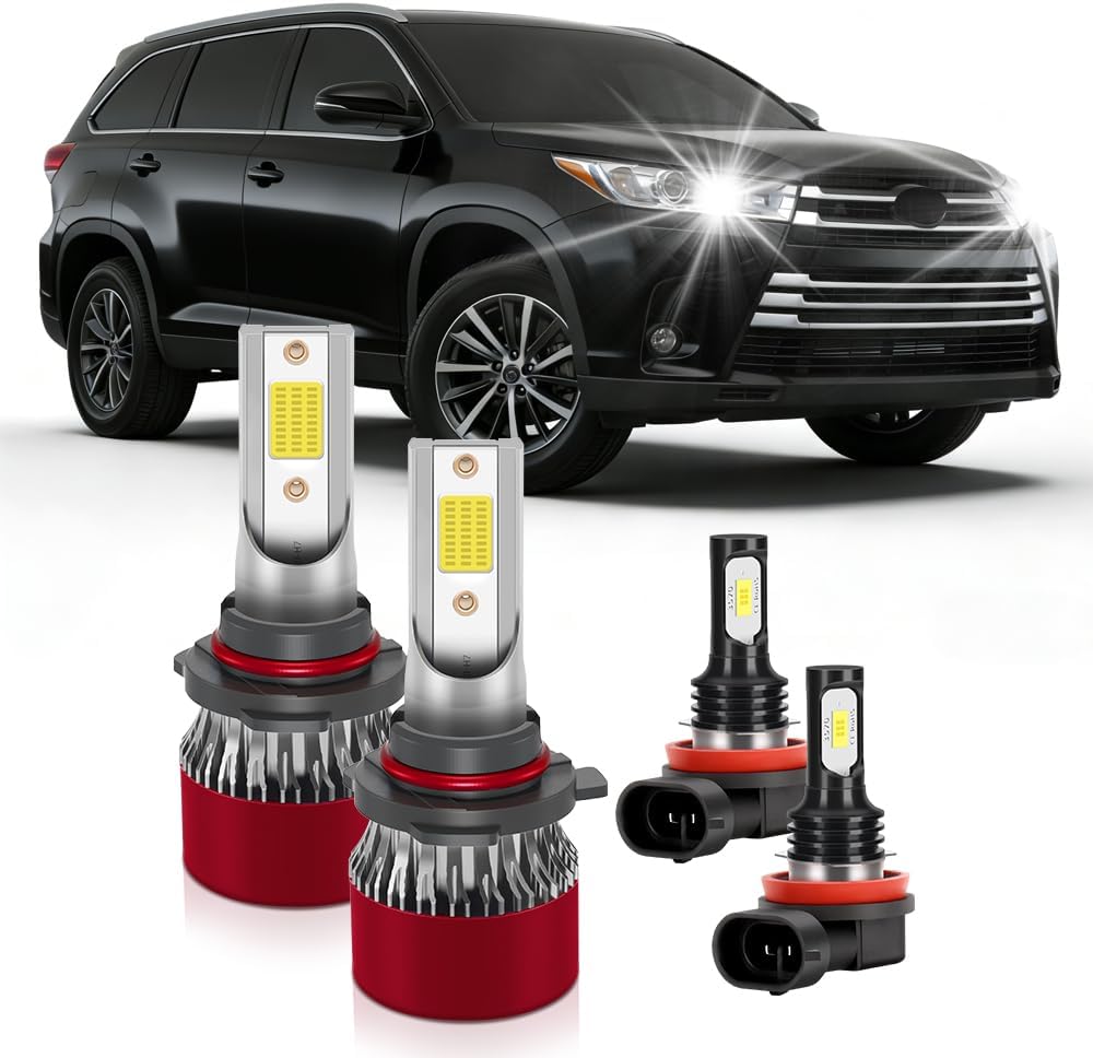 Light Bulbs Fit for 2011-2019 Toyota Highlander 9005 High Beam H11 Low Beam Fog Light Super-bright with Cooling Fan 15000 RPM Plug and Play Pack of 4