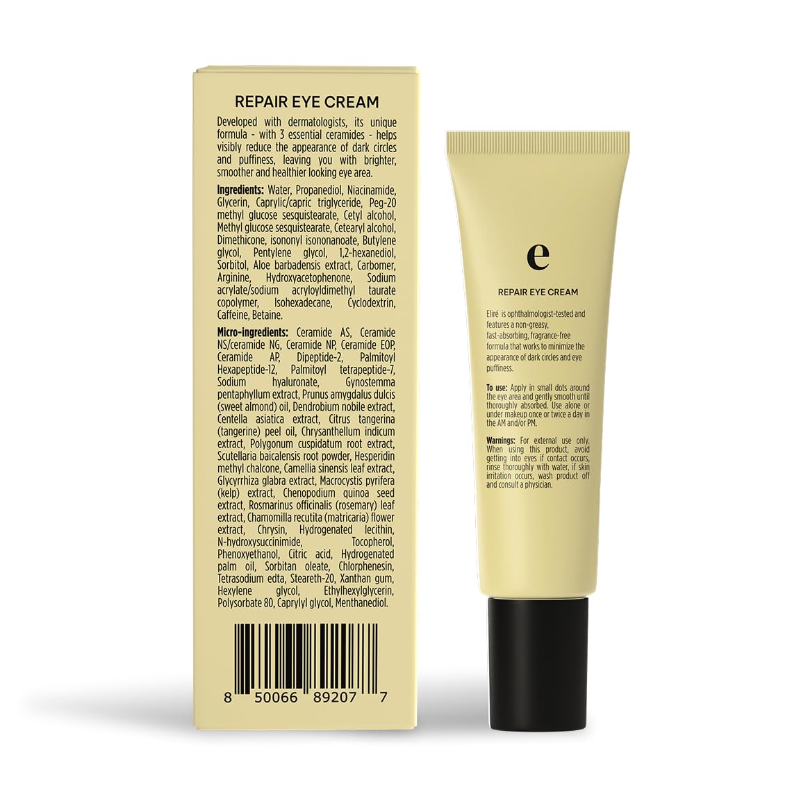 Eliré Crema occhi riparatrice - Ripristina e rafforza la pelle delicata sotto gli occhi | Con ceramidi e caffeina – riduce le linee sottili, rughe e gonfiore – ad assorbimento rapido – 15 ml