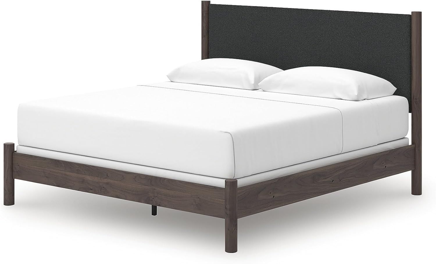 Signature Design by Ashley Cadmori Boho Chic Upholstered Panel Bed, Foundation or Box Spring Needed, King, Dark Brown