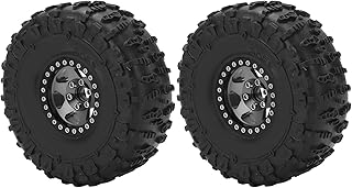 SUNGOOYUE RC Car Wheels,2Pcs RC Car Wheels and Tires 1.9in Alloy Hub Rubber Tire 12mm Hex for 1/10 RC Crawler Vehicle(Black)