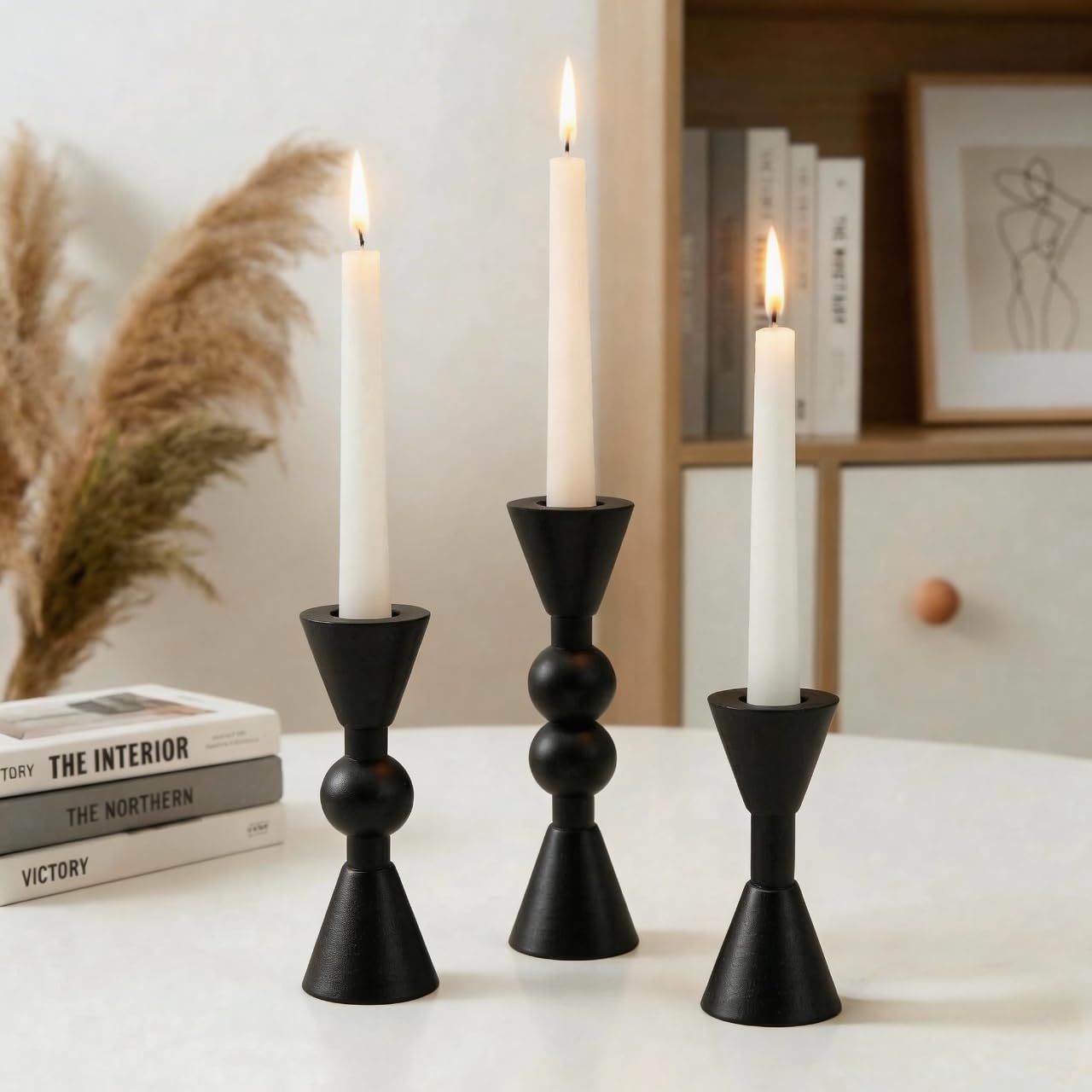 Saoweisi BlackCandlestick Holders, 3-Piece Pack Brass Taper Candle Holders, Decorative Candle Holder, Suitable for Weddings, Holidays, and Table