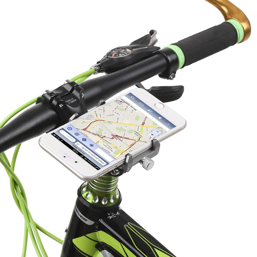 Lixada Supporto per telefono da bicicletta + bande di sicurezza, regolabile, universale, supporto per telefono portatile per manubrio della bicicletta, mountain bike, GPS, staffa a cricchetto, per