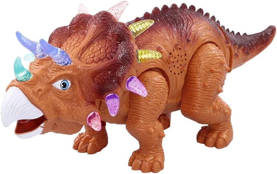 KINGBOT-DeeXop Dinosaur Toys, Electric Walking Dinosaur with Sound & Flashing Lights Triceratops Dinosaur Toys Best Gifts for Boys & Girls