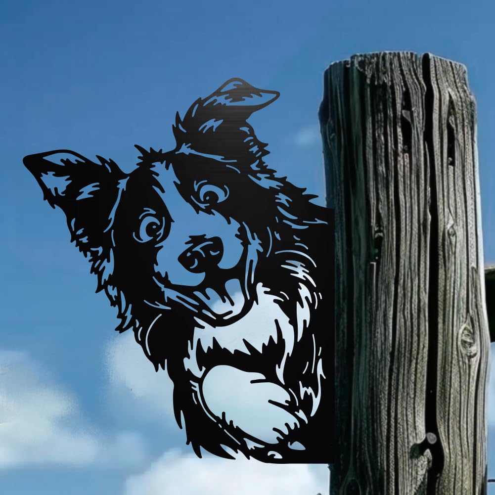 WADORN Decorazione Artistica Da Giardino In Metallo A Forma di Cane Che Fa Capolino, Ornamento Da Parete con Cane Da Guardia, Arte per Fattoria, Sagoma di Animale In Ferro, per Recinzione Esterna