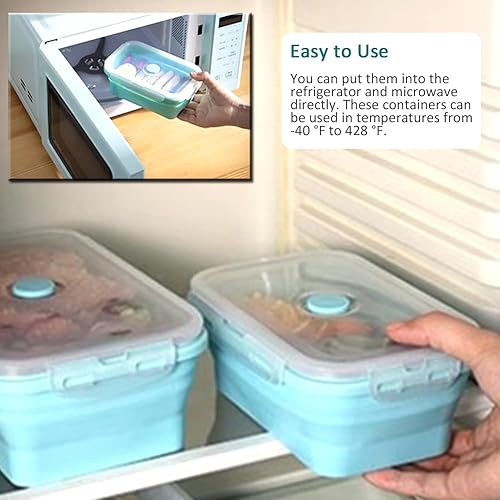 Miniatura 7 de Alimat PluS Recipientes de silicona para almacenamiento de alimentos de 40.5 onzas con tapas, juego de 4 recipientes plegables de 40.6 fl oz, aptos