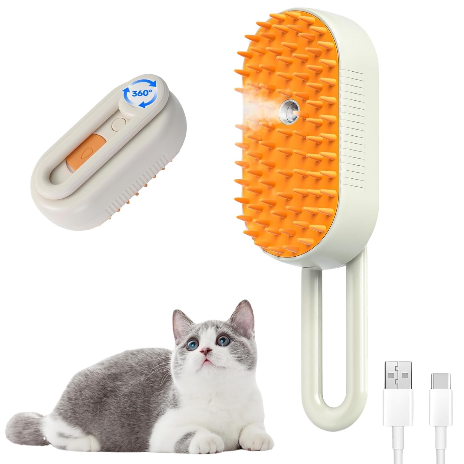 Spazzola a vapore per animali domestici alimentata tramite USB, per cani e gatti, strumento per rimuovere la nebbia istantanea, riduce lo spargimento e i peli volatili, spazzola delicata per il