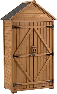 Garden Sheds 39.56" x 22.04" x 68.89" Outdoor Storage Cabinet, Garden Wood Tool Shed, Outside Wood Shed Closet with Shelves and Latch for Yard Outdoor Storage Sheds