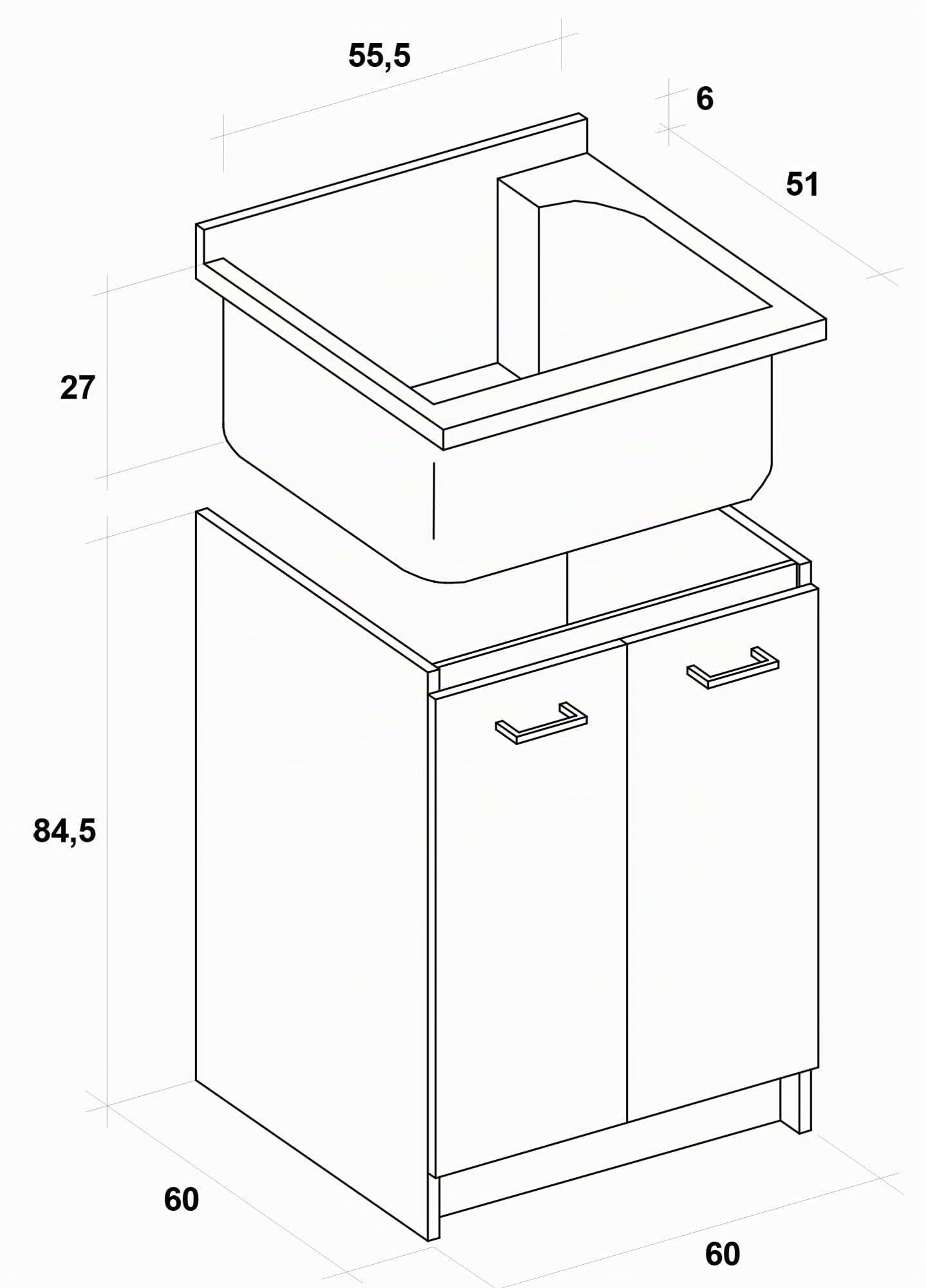 Montegrappa Mobile Lavatoio 60x60x85cm 2 Ante ASSE in Termoplastico Marella Bianco