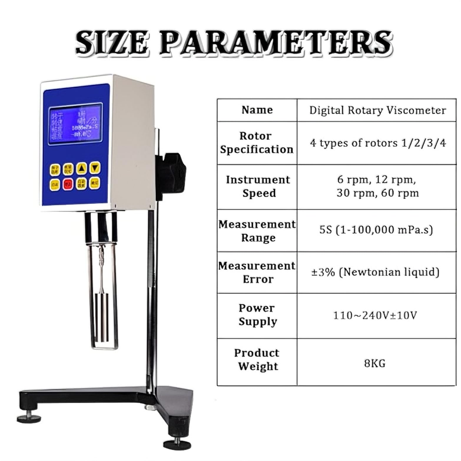 Medidor de viscosidad Digital rotatorio de 4 rotores con medición de Temperatura para Laboratorios industriales y de investigación.