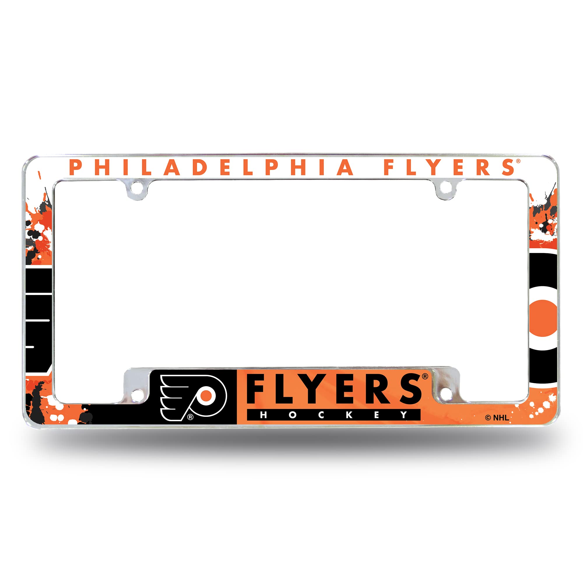 Rico Industries NHL All Over Chrome Frame 12" x 6" Chrome All Over Automotive License Plate Frame for Car/Truck/SUV