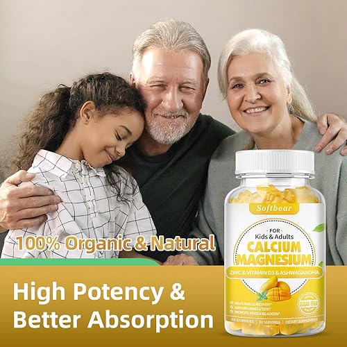 Miniatura 7 de softbear Gomitas de calcio y magnesio y zinc para mujer, suplemento de calcio y magnesio de alta absorción, calcio masticable, 600 mg para