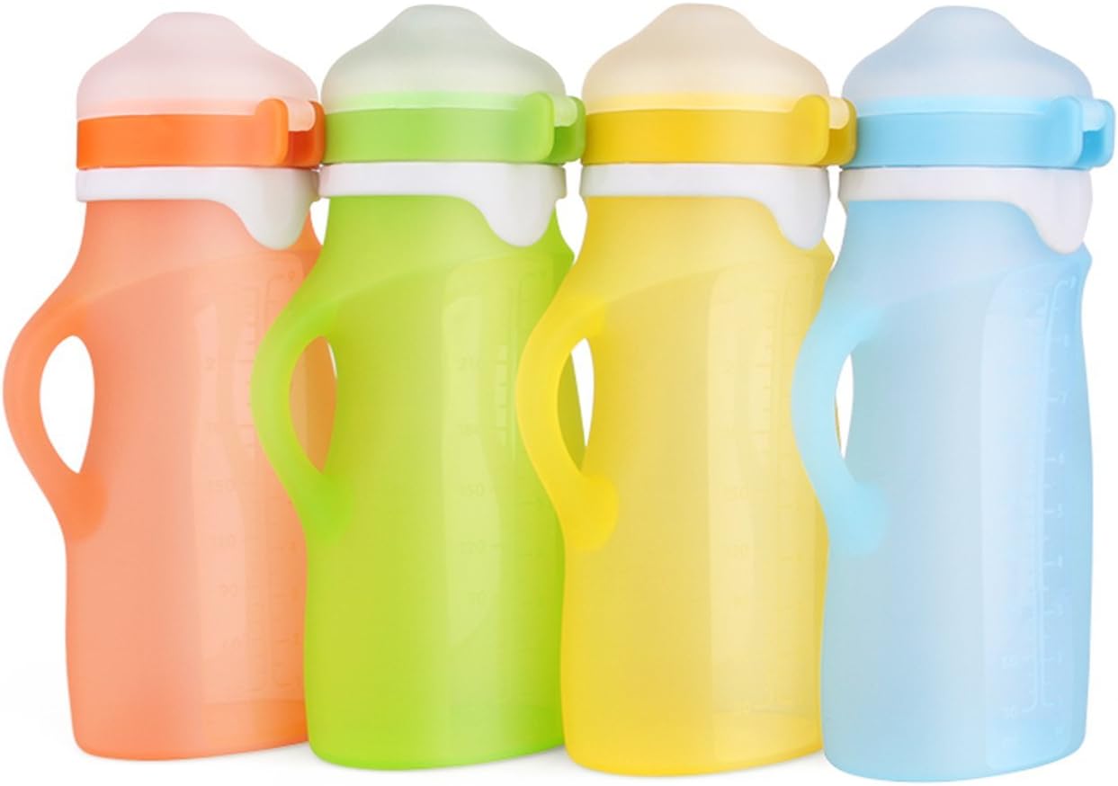 Individual Kids Reusable Squeeze Pouch – Portable and Collapsible Medical Grade Silicone Bottle for Food and Drinks - Great for Travel and Easy Feeding – 9 Ounces by Wyatt Carter Baby (Blue)