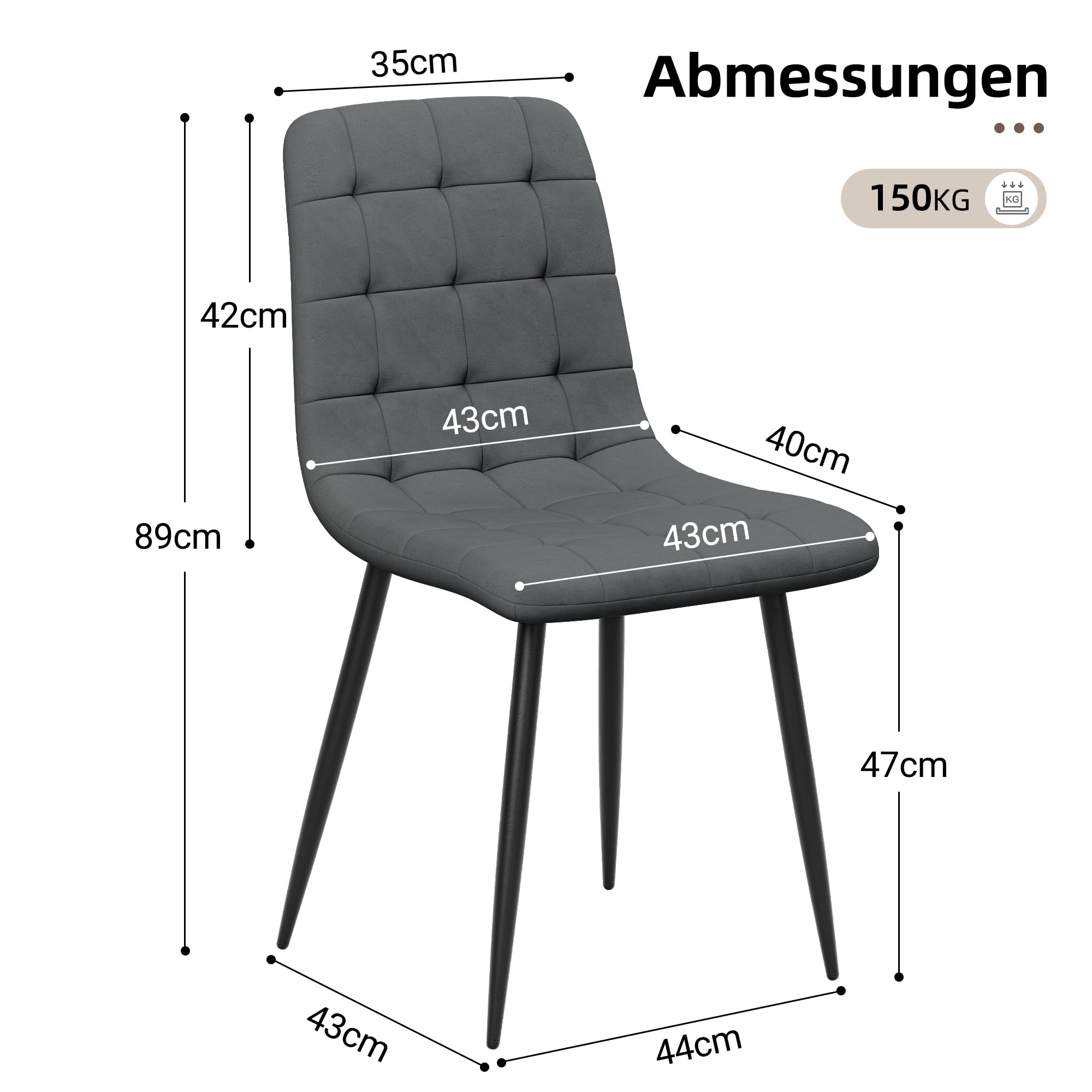 YOUDENOVA Esszimmerstühle 4er Set, Samtstühle für Esszimmer, Dunkelgrau