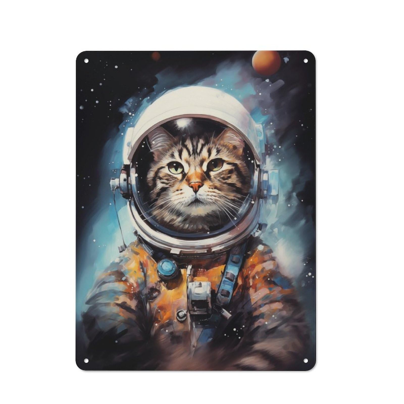 Junmoney Astronaut Cat Painting Vintage Printed Metal Sign 40X30cm For Bar Or Restaurant, For Restaurant Interior Fans