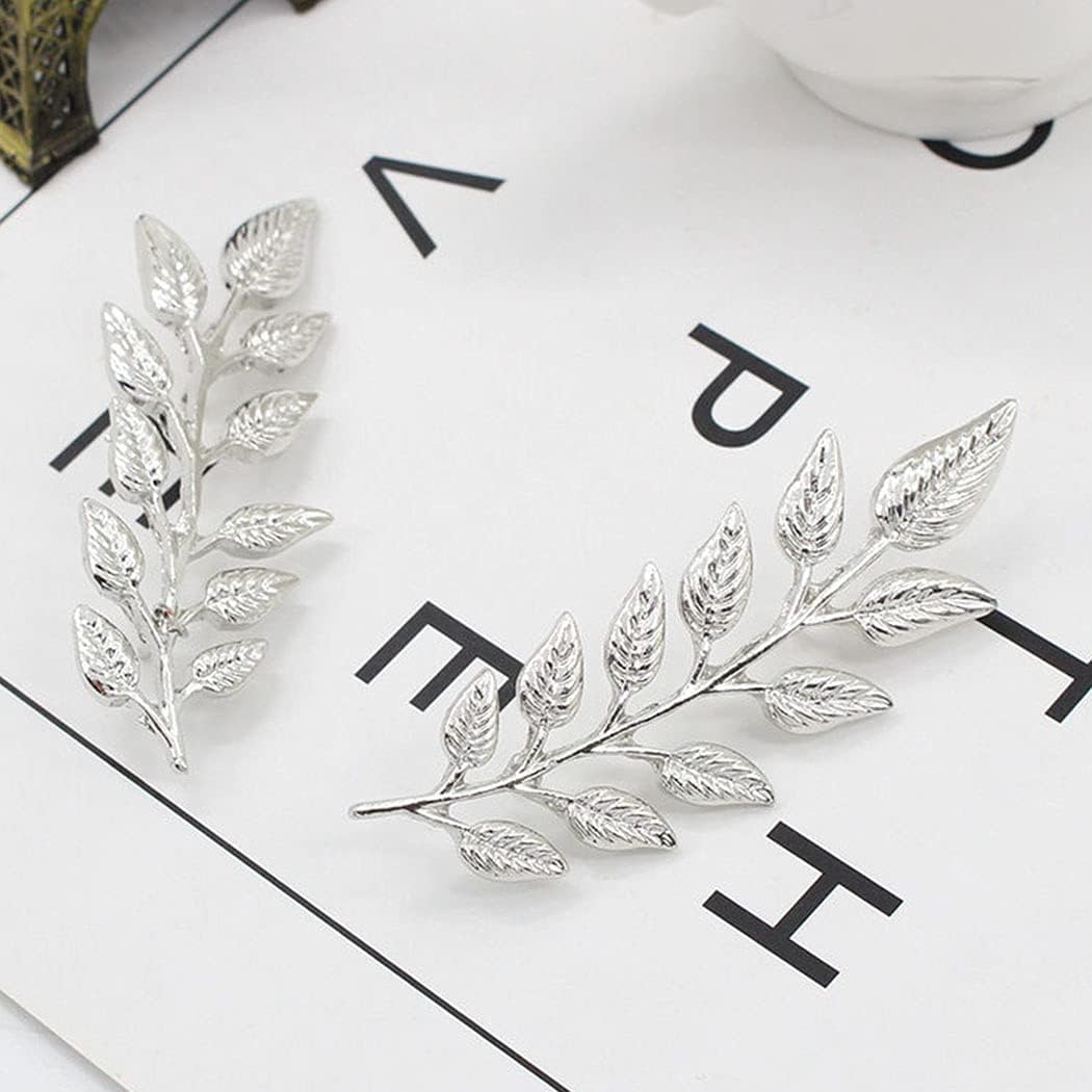 Suit Collar Pin Double Silver Leaves Sweater Brooch Pin Shirt Collar Decoration Jewelry for Women and Men