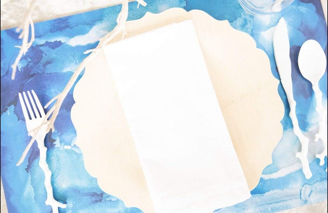 Altoona Design Modern Design Paper Placemats 24/Pack Blue Swirl Flow Art Design Square 12.5" x 12.5"