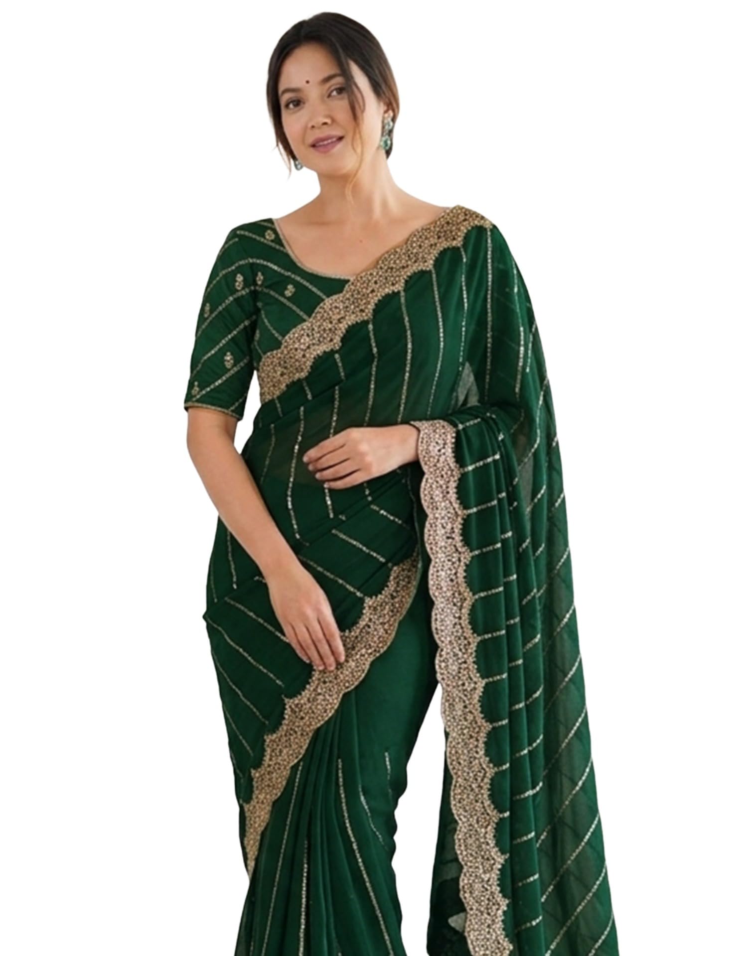 Shimmer Georgette Sequence Embroidery Saree for Women with Unstitched Blouse-image-46