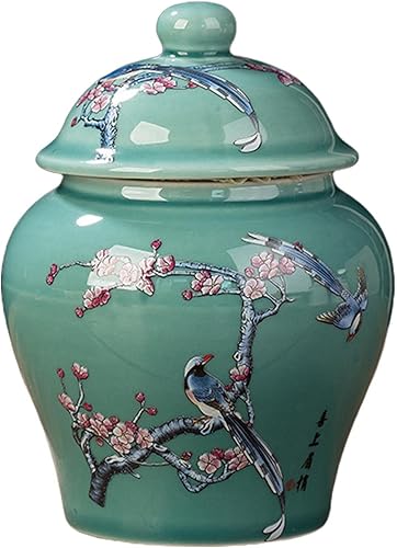 Jarrón de jengibre de cerámica, adornos de manualidades chinas con tapa, tarros de porcelana, tarro de jengibre asiático para escritorio, sala de
