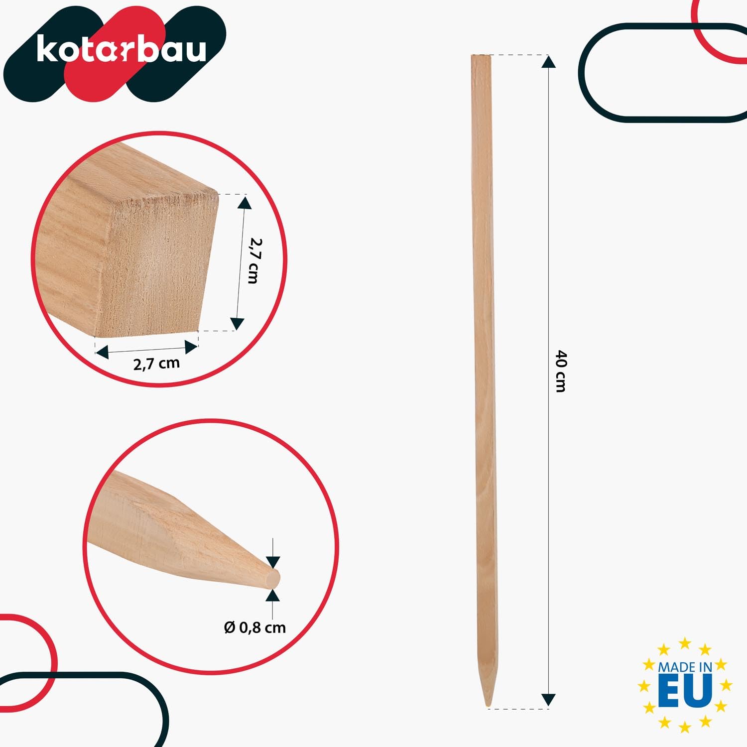 KOTARBAU® 10 Unidades Tutores para Plantas - Palos de Madera - 40 cm - Madera de Haya - Natural - Postes para Vallas - Estacas para Jardín - Tutor Plantas - Estacas para Huerto