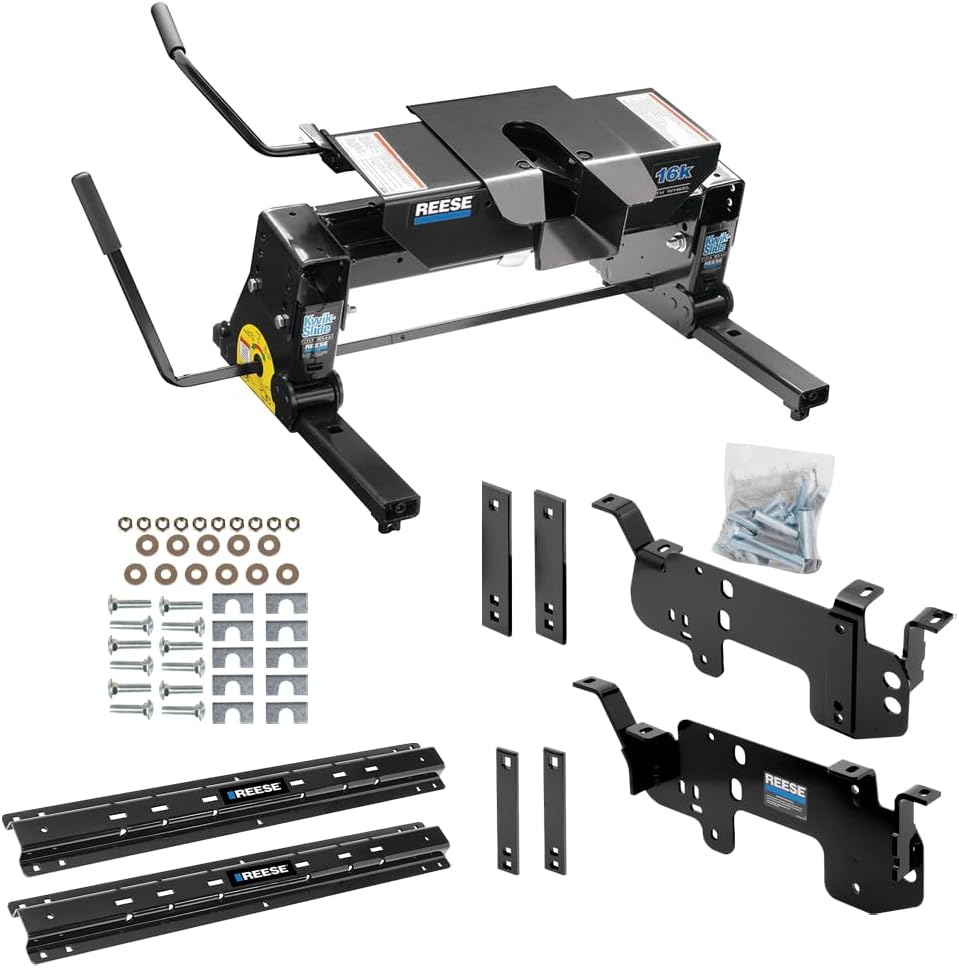 Reese 16K Dual Jaw Fifth Wheel Trailer Hitch with Square Slider + Above-Bed Outboard ISR Base Rail Kit - Fits Short Bed Trucks for 2003-2013 Dodge Ram 2500 2003-2012 Ram 3500