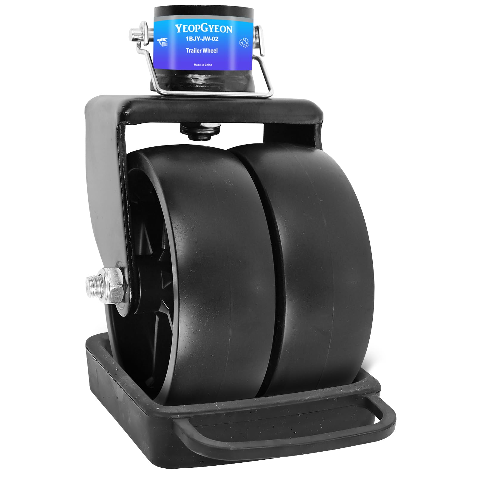 Trailer Jack Wheel with Chock - 6" Dual Caster with Double Wheel Chock Capacity 2000lbs fits Any Jack Better Soft Ground Roll Trailer Parts(Black)