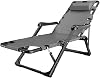 Zero Gravity Lounge Chair, Reclining Sun Lounger Chair Heavy Duty | Folding Recliner Garden Chair with Footrest | Deck Chairs with Cup Holder | Zero Gravity Chairs Lay Flat, Gray Max. 160KG Lounge Cha