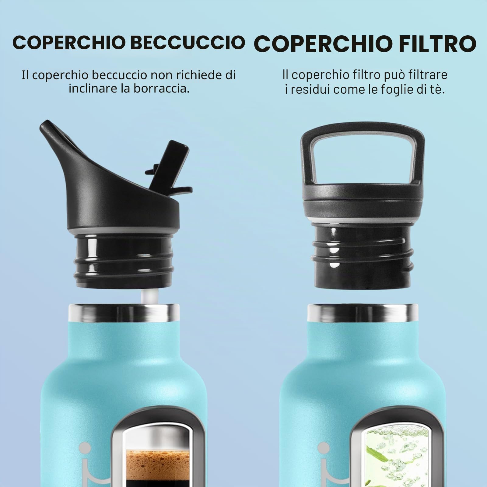 Motswedi Borraccia Termica 1 Litro, Borraccia Acciaio Inox, Bottiglia Termica, per Acqua Fredda e Calda, Bottiglia d'Acqua a Prova di Perdite, per Sport, Palestra, Campeggi, Azzurro cielo & Blu scuro