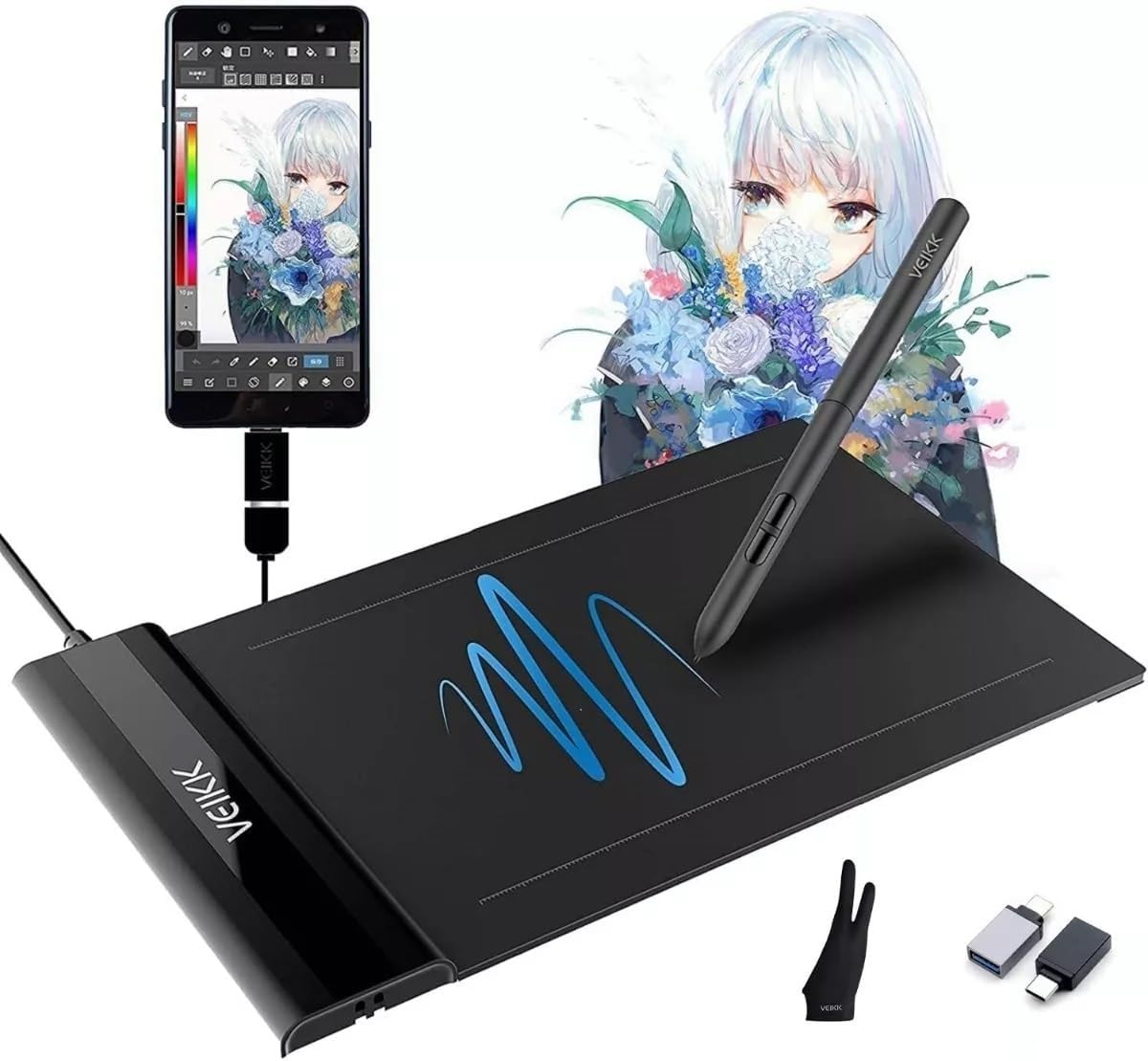 Drawing Tablets VEIKK S640 Computer Graphics Tablets, Ultra Thin and Pocket Pen Tablet 8192 Levels Digital Drawing Pad for Computer on Linux/Windows/Mac OS/Android, OSU Gaming Pad