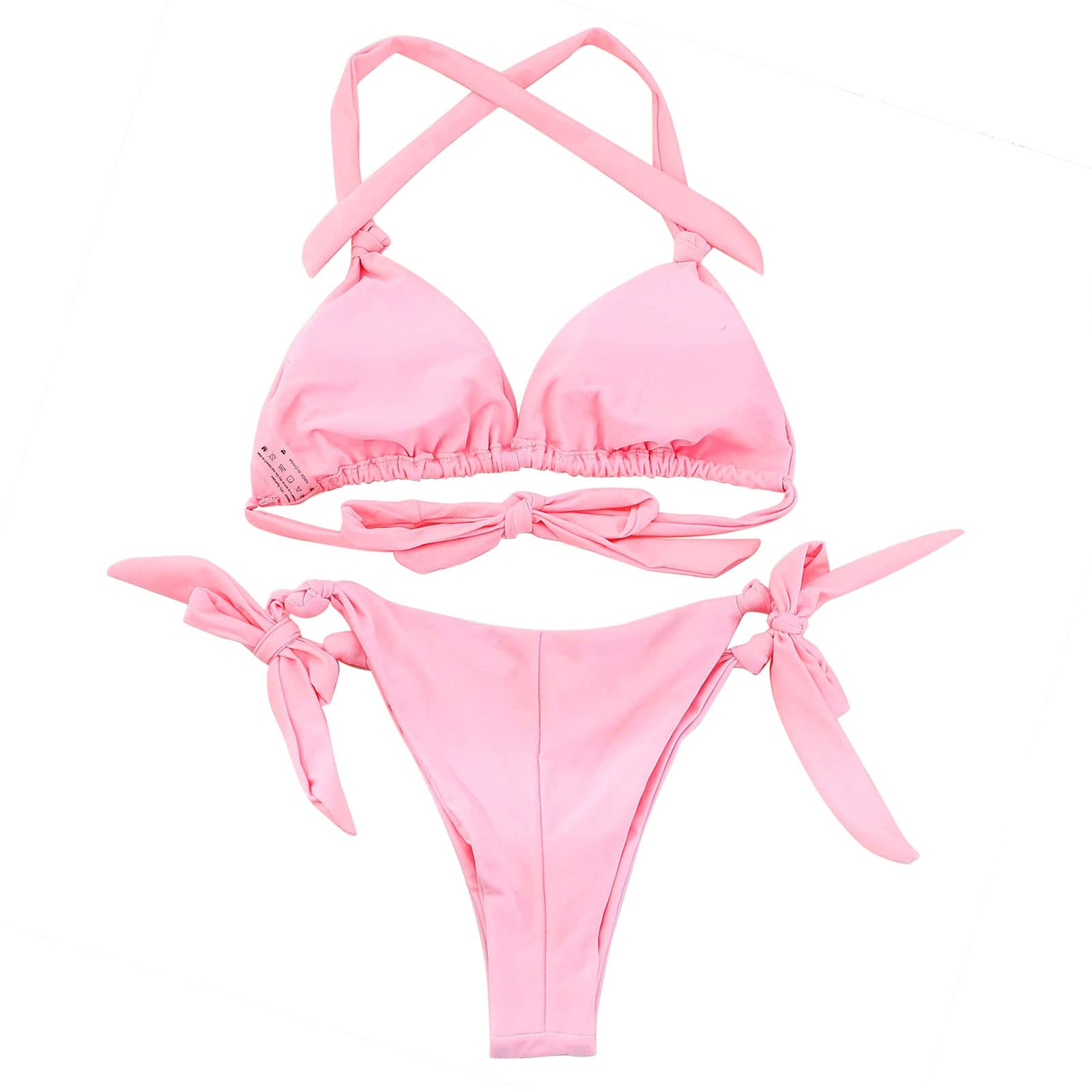 Set Costumi Da Bagno Push Up Bikini Brasiliano A Fascia Donna, Rosa, S