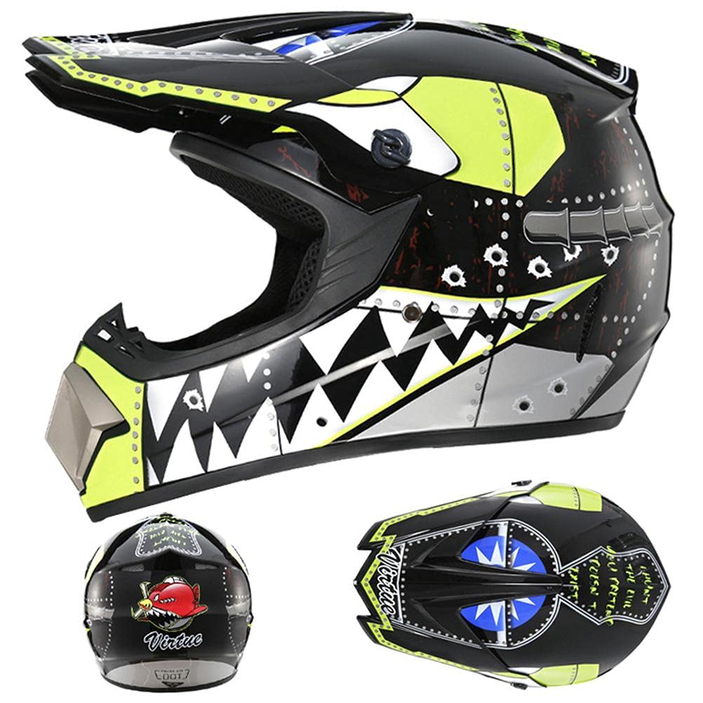 Casco de moto para niños, casco de motocross, casco completo para niños, con gafas, guantes y máscara para todoterreno, Dirt Bike, moto, bicicleta de montaña