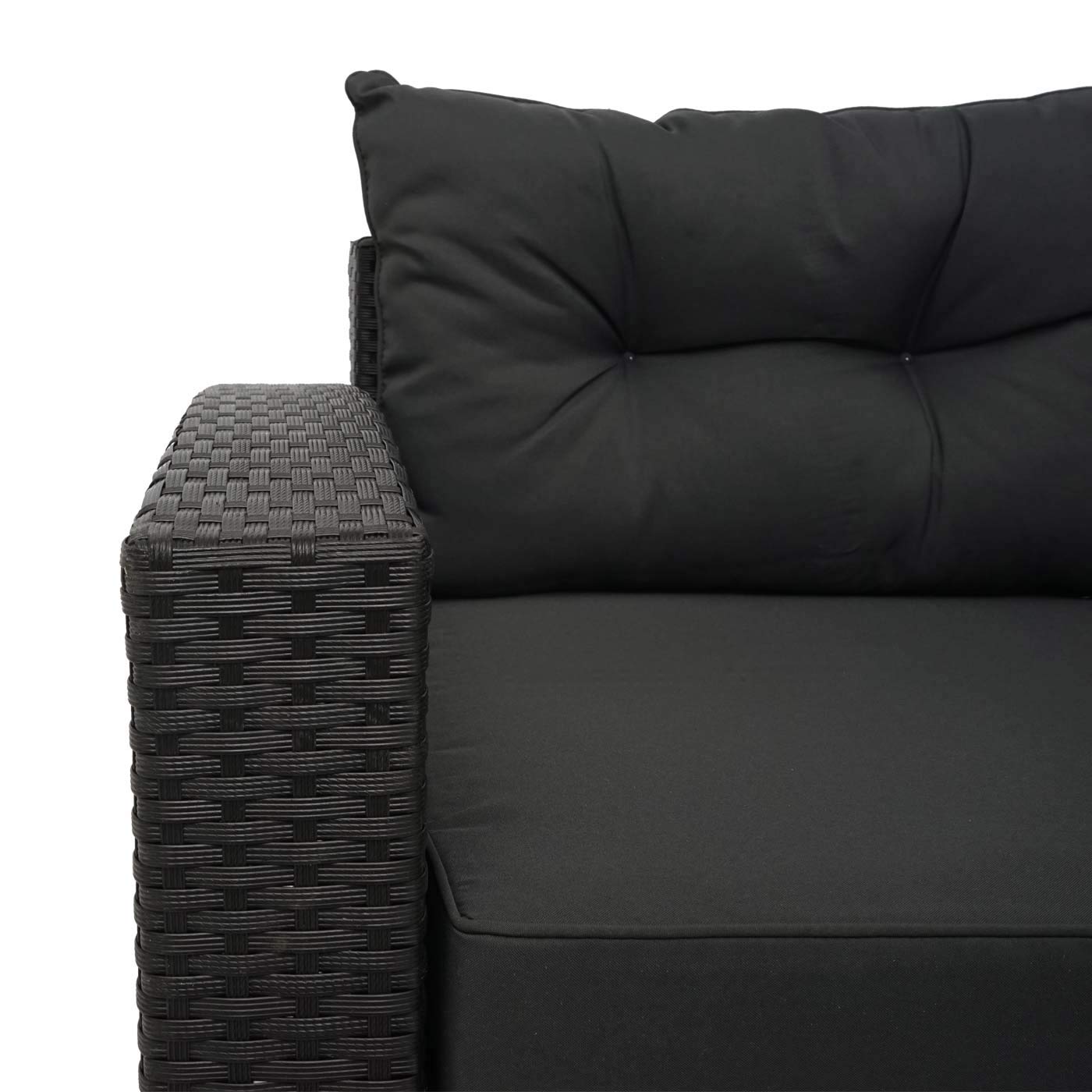 Mendler Zestaw polirattanowy HWC-J34, zestaw balkonowy/ogród/lounge zestaw mebli do siedzenia sofa, schowek – czarny, poduszka ciemnoszara
