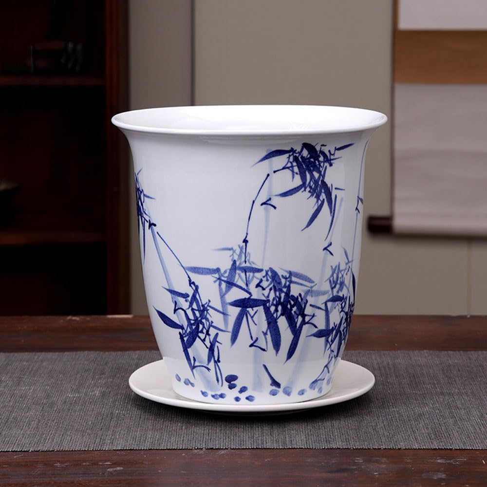 DFGHNBVC Ceramic Planter Blue And White Porcelain Flower Pots With Drainage Chinese Bonsai Pot Chinoiserie Decorative Plant Pot Table Centerpiece For Home Office Table,5-blue white