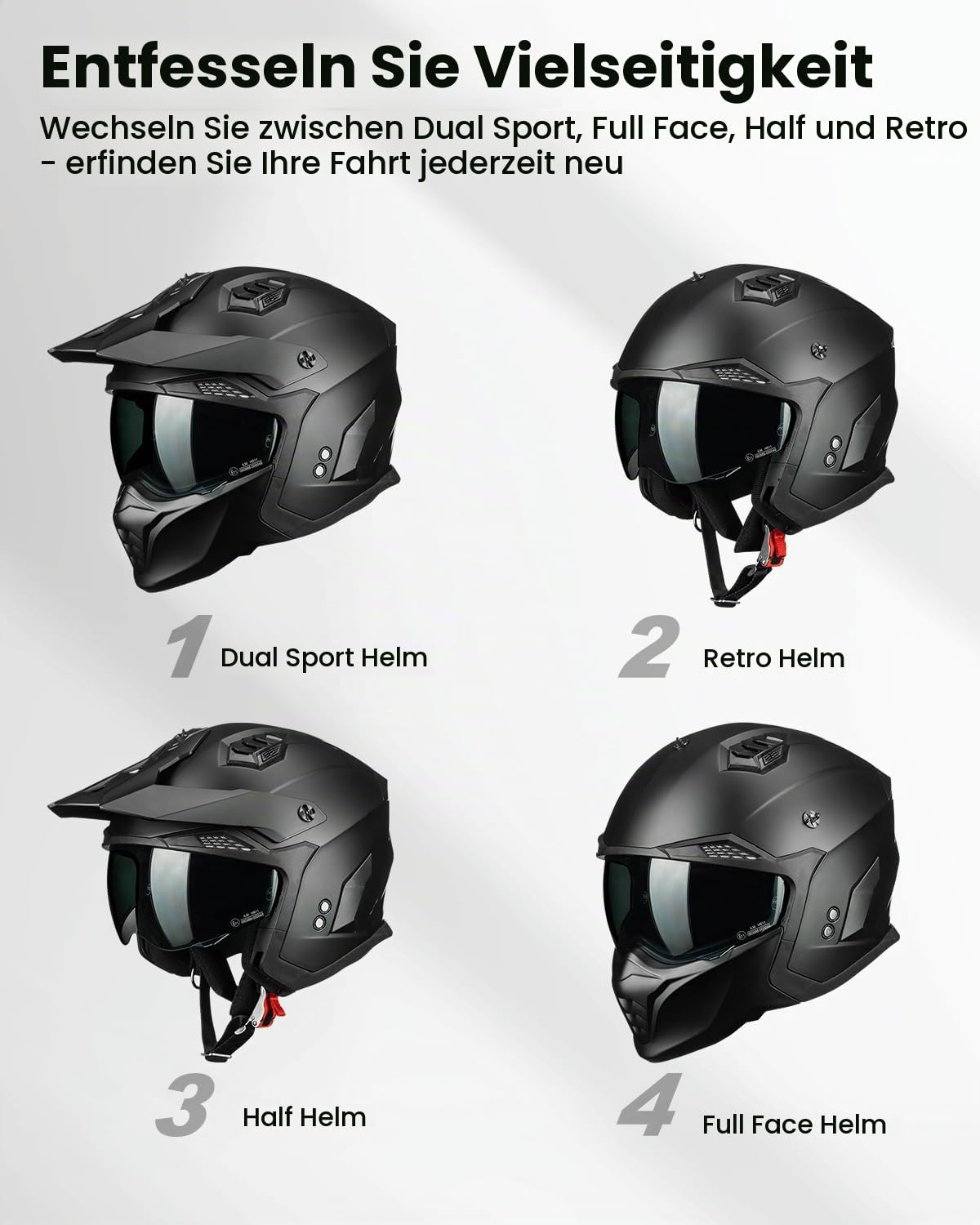ILM Motorradhelm Herren Damen Motocross Helm Integralhelm Jethelm Vintage Retro mit Visier ECE22.06 Model HS711