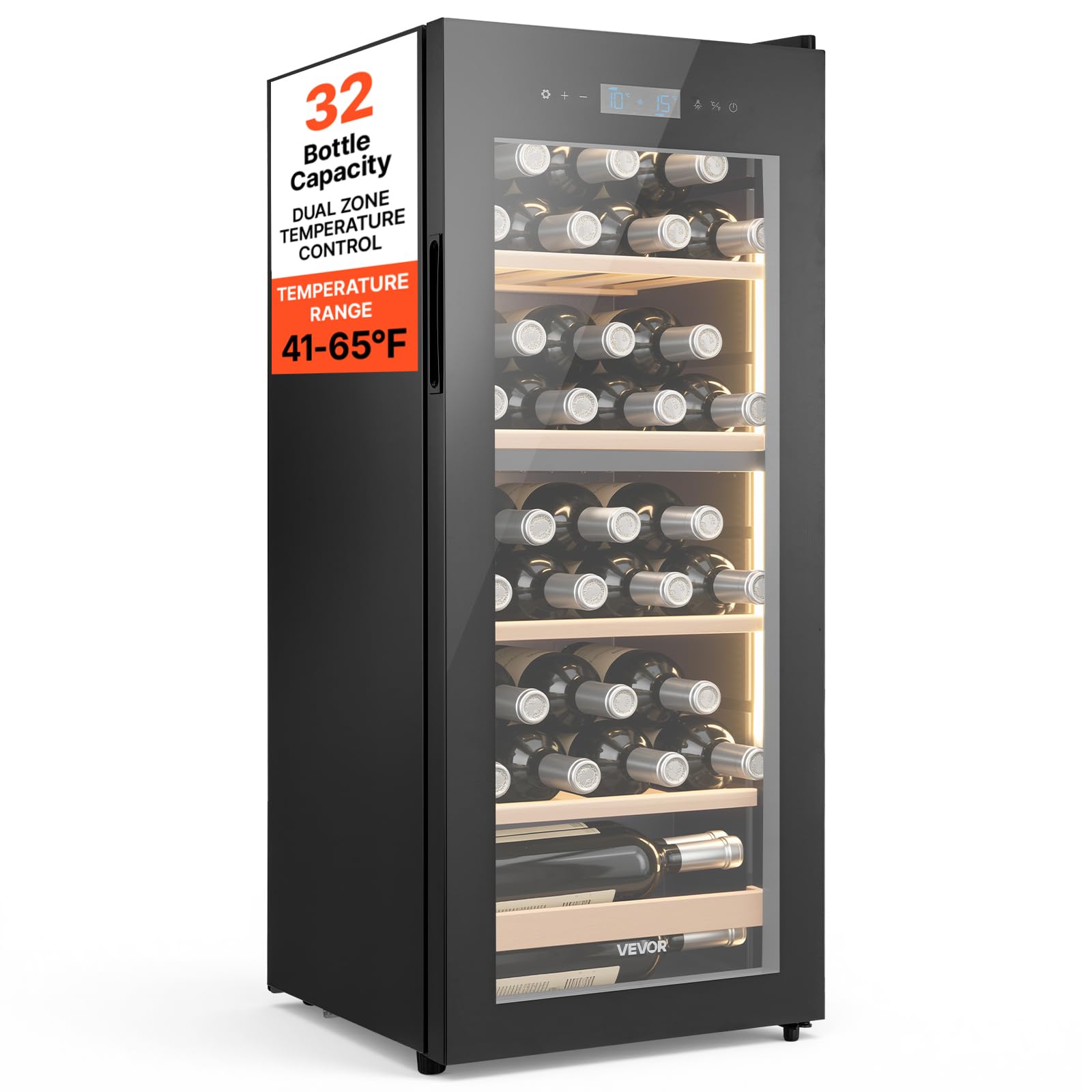 VEVOR 32 Bottle Wine Fridge, Freestanding Wine Cooler White