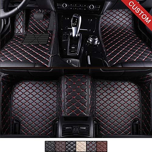 VEAOO Custom Car Floor Mats for Hyundai Creta 2015-2019 Laser Measured Faux Leather, All Weather Full Coverage Waterproof Carpets XPE Car Liner (Black with Red Stitching)