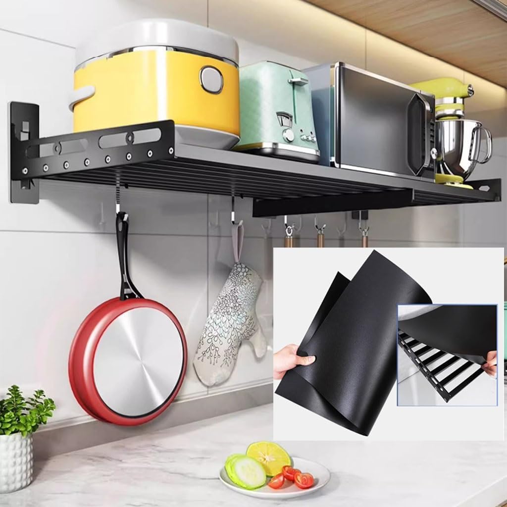 Universal Wall Mount Microwave Shelf Rack with Hooks - 60cm Space-Saving Brackets for Kitchen, Laundry, Garage & Restaurant Use - Durable, Easy Installation, Versatile Storage Solutions