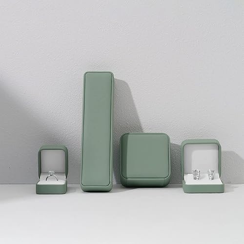 Miniatura 8 de Caja de anillo de cuero para compromiso de propuesta Caja de regalo de anillo de joyería de cuero verde oliva
