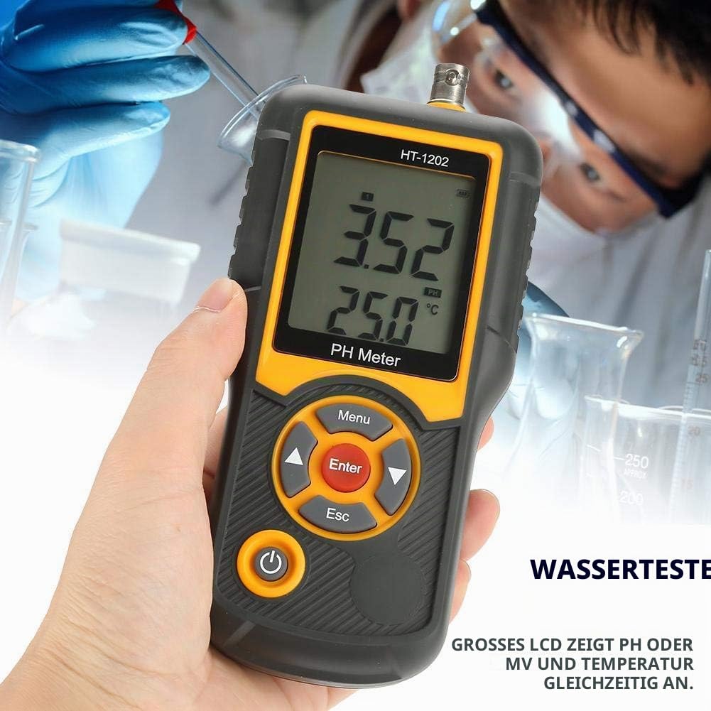 pH Messgerät HT1202 Digitales hochpräziser Wasserqualitätstester mit mV und Temperaturmessung 0 bis 14 Messbereich Pool Tester