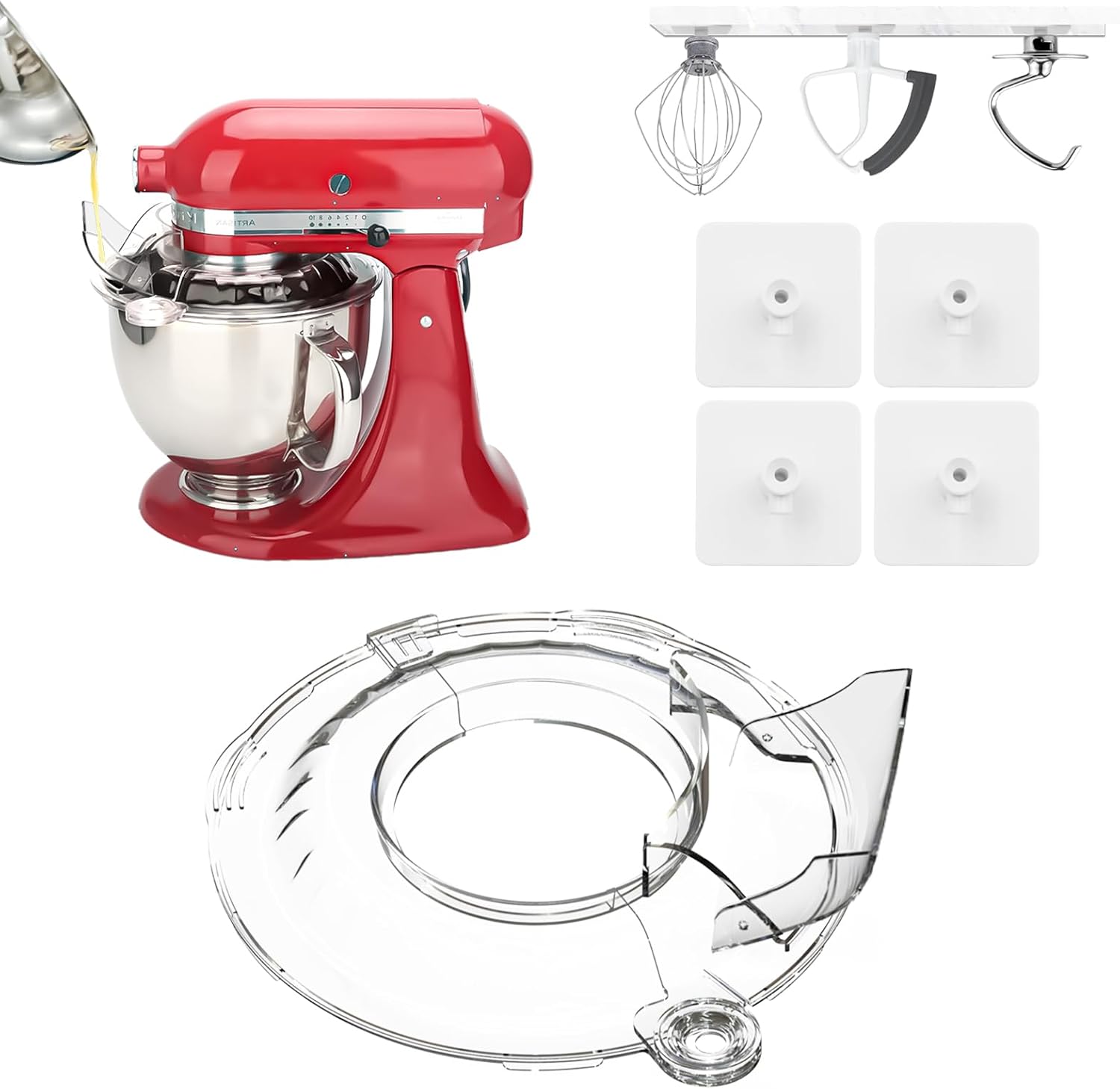 Pouring Shield for KitchenAid Tilt Head 4.5-5QT Stainless Steel (Only) with 4x Attachment Holder, Safety Pouring Shield for kitchenaid mixer bowl,Stand Mixers,kitchen aid Accessories and Attachments