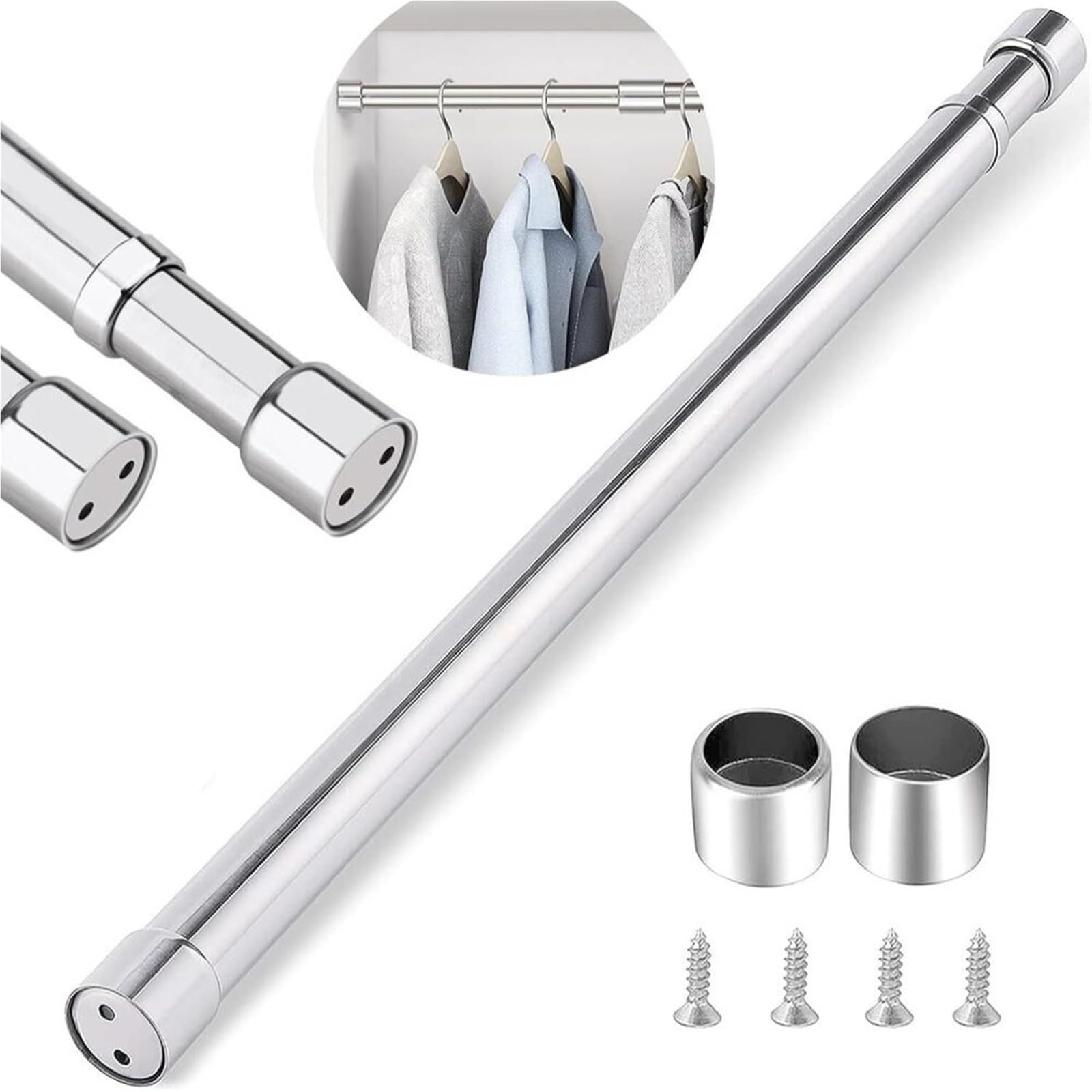 Tringle à rideau télescopique réglable, 2 pièces, tringle suspendre extensible en acier inoxydable, vêtements for garde-robe Pour Salle de Bain(47-80cm)
