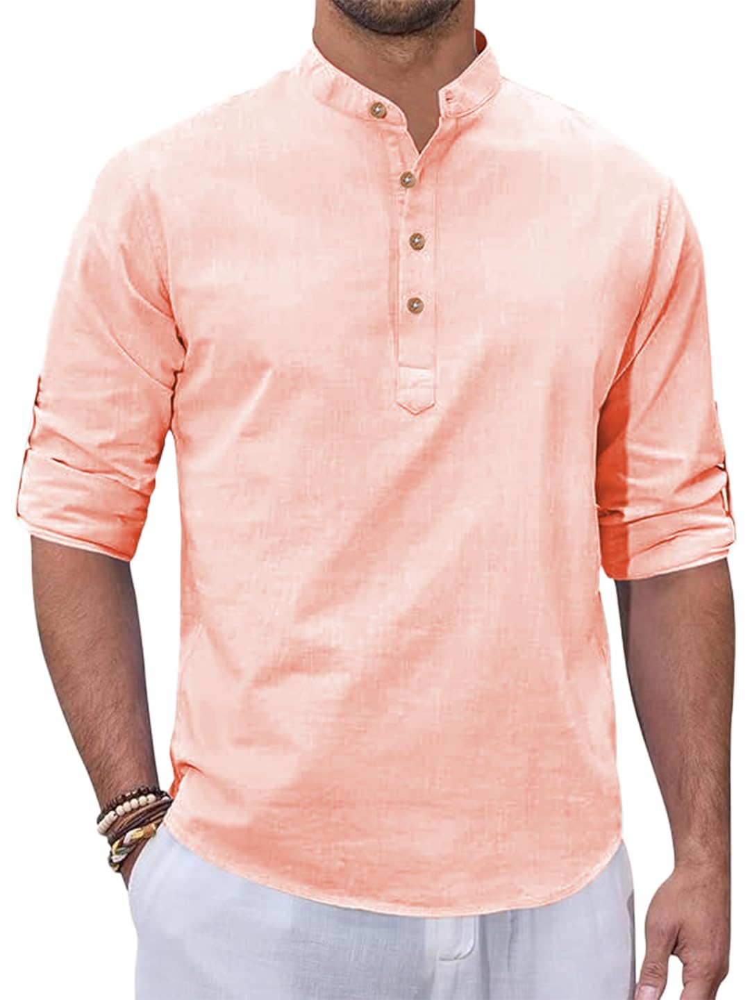 Cotton Blend Solid Casual Slim Fit Mandarin/Chinese Collor Short Kurta for Men (KRTBTN42)-picture-44