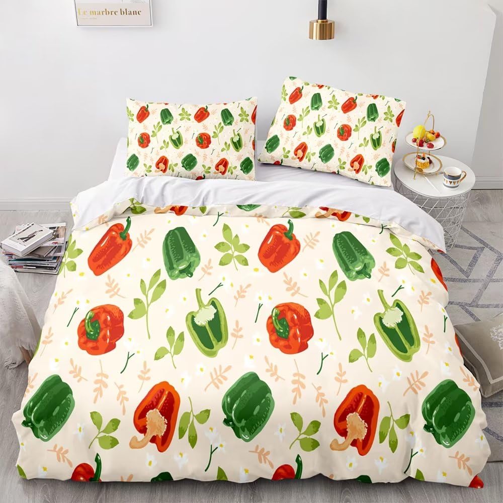LoCzek Peppers zestaw pościeli na łóżko Super King, warzywa, z zamkiem błyskawicznym, łatwa pielęgnacja, luksusowy zestaw pościeli z miękkiej mikrofibry, zawiera 1 poszewkę na kołdrę 260 x 220 cm i 2
