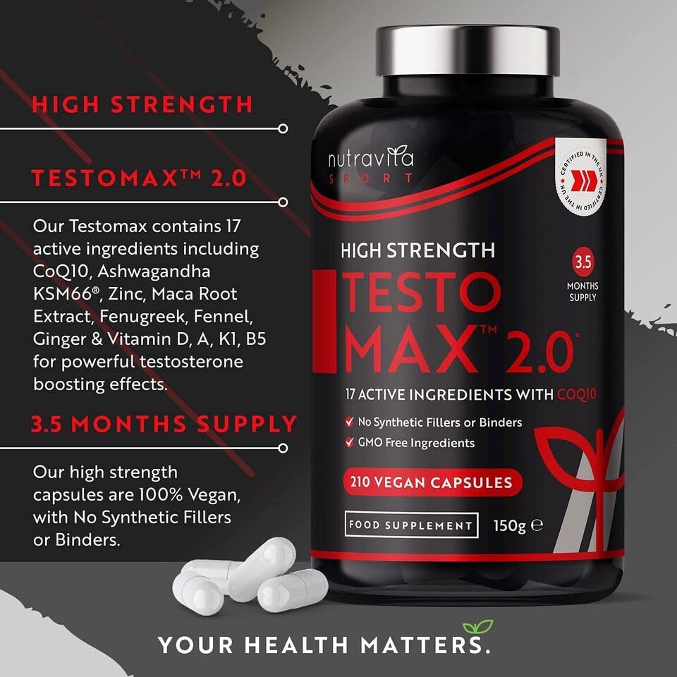 Testosterone Booster for Men (210 Vegan Capsules) for Energy, Muscle Growth, Strength - Image 3